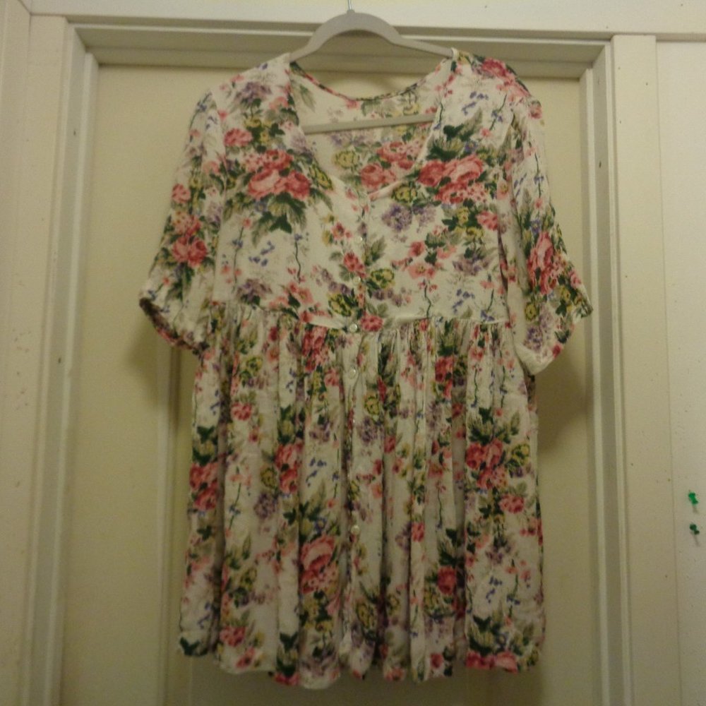 COQUETTE VINTAGE FRENCH FLORALS BOHO BLOUSE LG